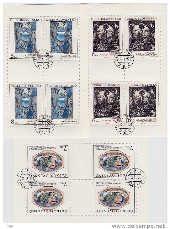 3 Feuillets De 4 Timbres Art 1992 ( Sokol Braque Toyen)  Yv 2932/2934 Michel 3133/3135 - Usados