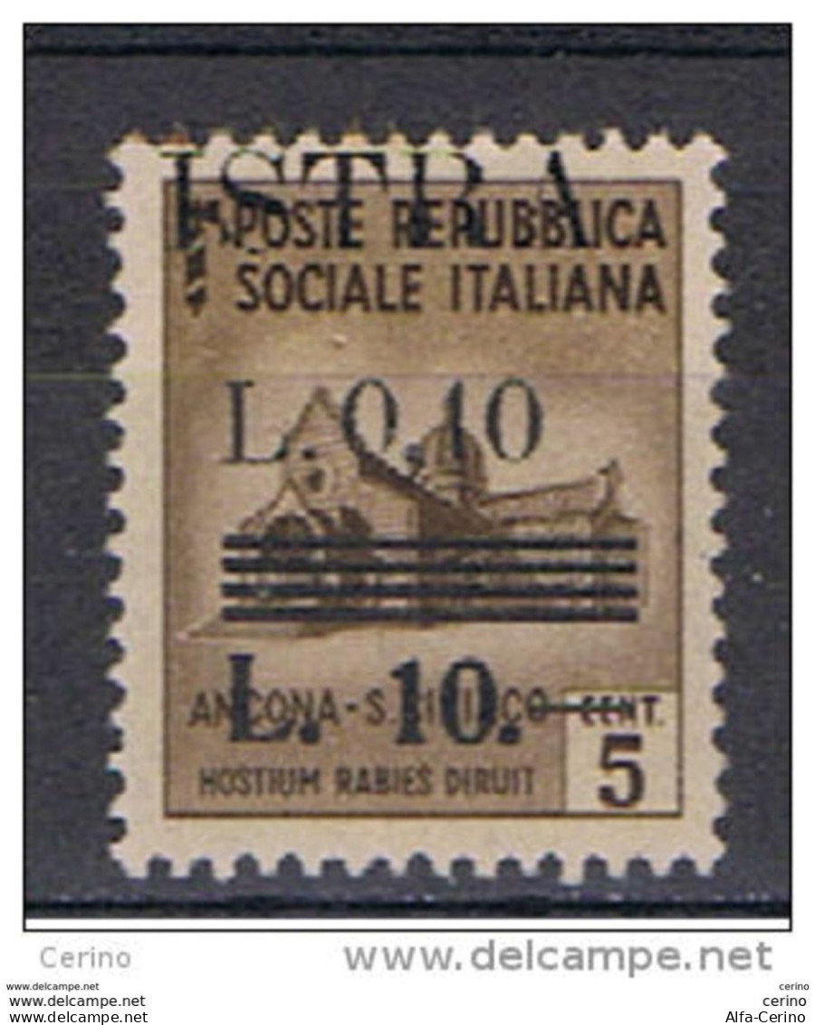 ISTRIA - OCC. JUGOSLAVA - VARIETA':  1945  SOPRASTAMPA  IN  ALTO  -  £.10/10 C./5 C. BRUNO  CHIARO  T.L. -  SASS. 39 B - Occup. Iugoslava: Istria