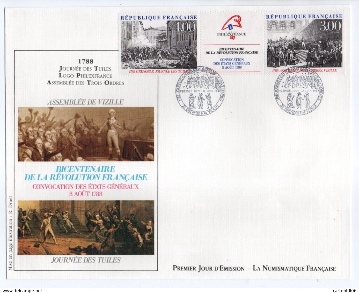 - FDC Bande BICENTENAIRE DE LA RÉVOLUTION FRANCAISE 1788-1988 - - Revolución Francesa