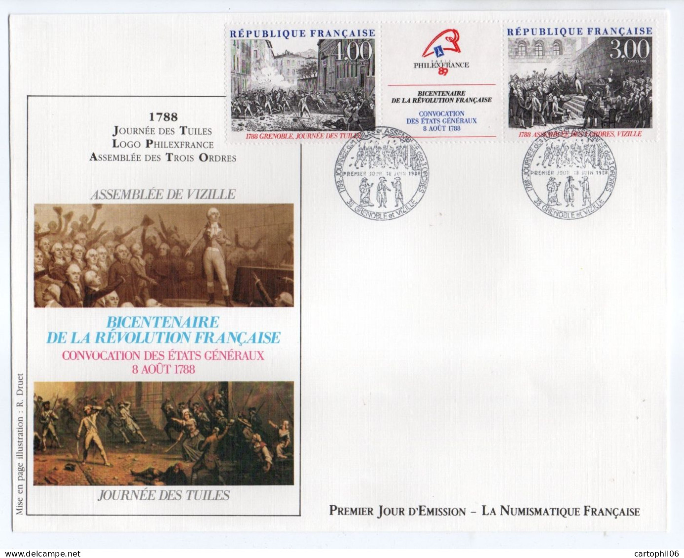 - FDC Bande BICENTENAIRE DE LA RÉVOLUTION FRANCAISE 1788-1988 - - French Revolution