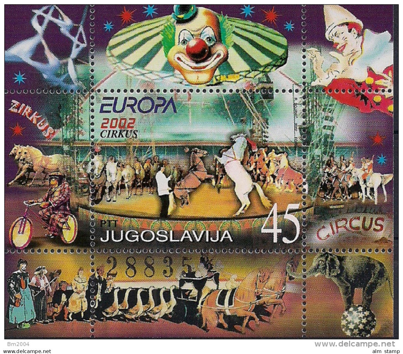 2002 Jugoslawien JUGOSLAVIA Mi. Bl.  53 **MNH   Europa: Zirkus - Circo