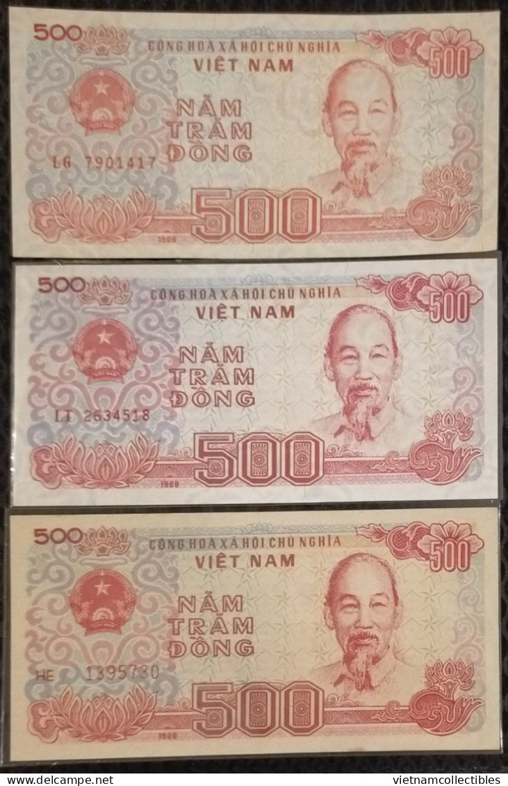 Viet Nam Vietnam 500 Dong UNC Banknote Notes 1988 - Pick # 101a(1), (2) & 101b - DIFFERENT SERIAL NUMBER SIZES - Viêt-Nam