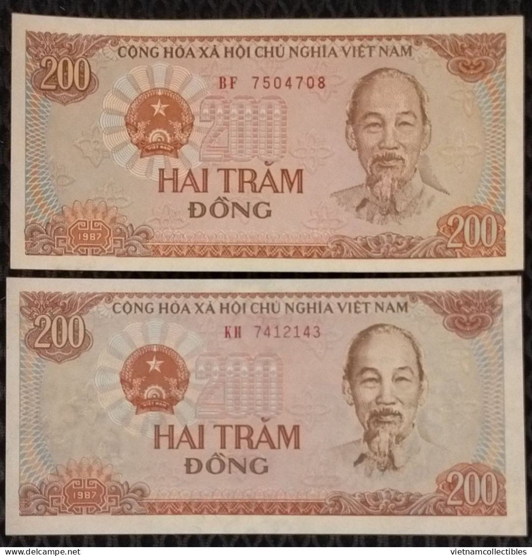 2 Different Vietnam Viet Nam 200 Dong UNC Banknote Notes 1987 - Pick # 100c(1) & 100c(2) - Vietnam