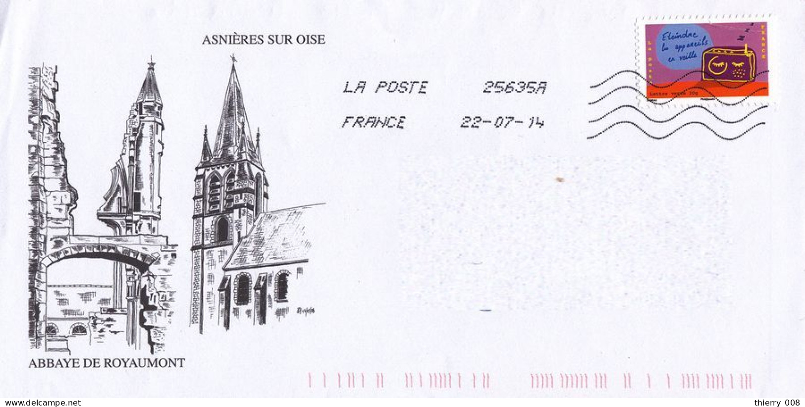 802 Enveloppe Illustrée  Abbaye De Royaumont  Asnières Sur Oise  95  Val D'Oise - Autres & Non Classés