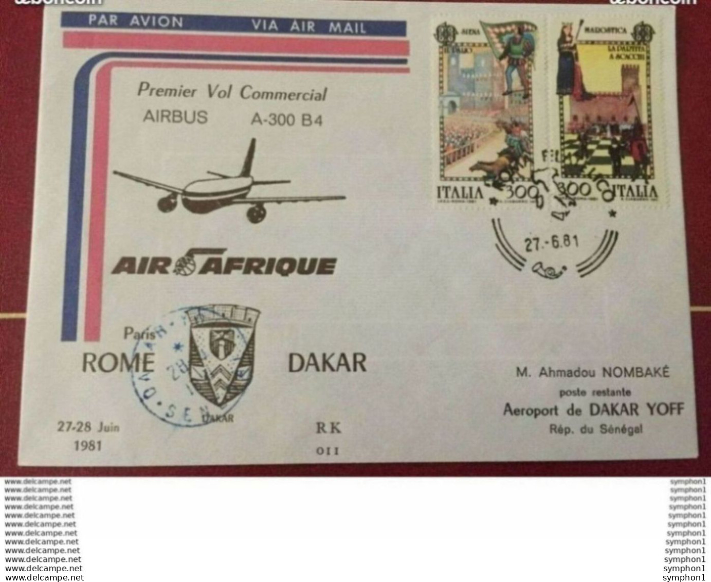 2 Enveloppes FDI D'Air Afrique De 1981 Pour Le 1er Vol De L'Airbus Sur Dakar - Rome Et Retour - Altri - Africa