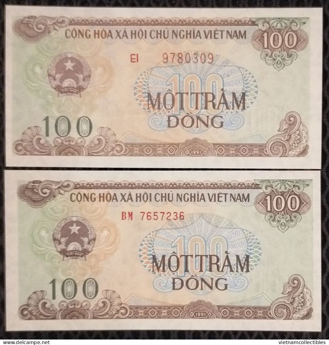 2 Different Vietnam Viet Nam 100 Dong UNC Banknote Notes 1991 - Pick # 105a & 105b - Viêt-Nam