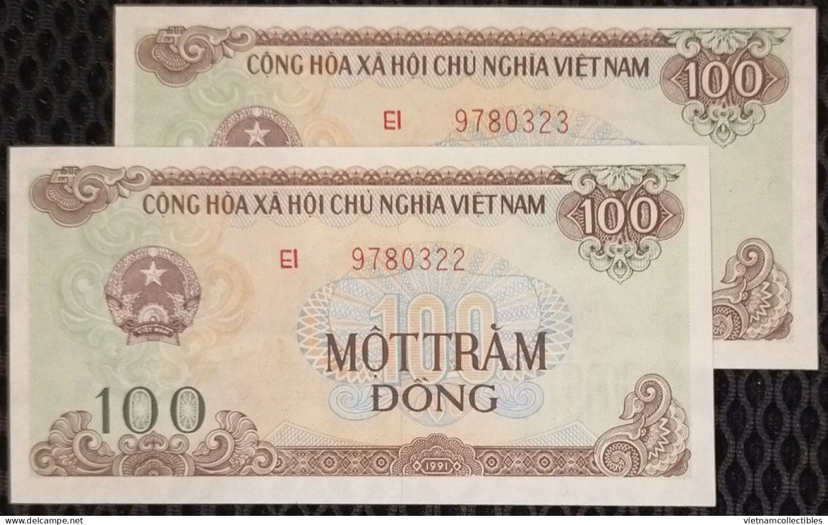 Lot Of 2 Vietnam Viet Nam 100 Dong UNC Consecutive Banknote Notes 1991 - Pick # 105b - Vietnam