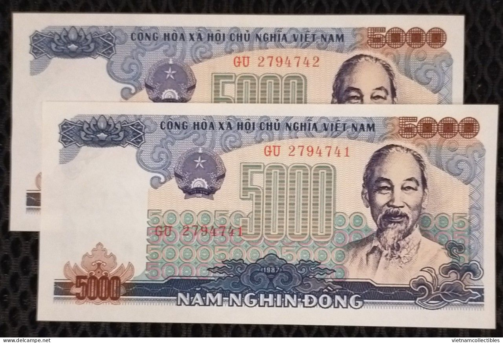 Lot Of 2 Vietnam Viet Nam 5000 5,000 Dong UNC Consecutive Banknote Notes 1987 - Pick # 104 - Vietnam