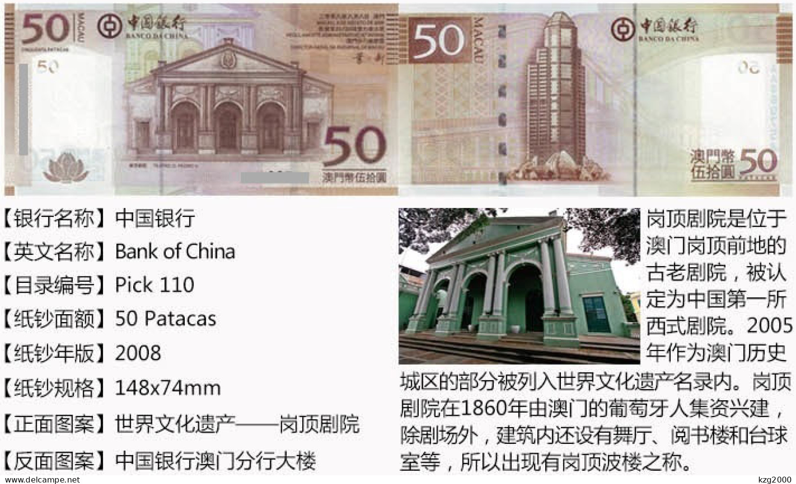 Macau Macao Paper Money 2008-2014  Banknotes 50 Dollars BOC Bank UNC Banknote - Macau