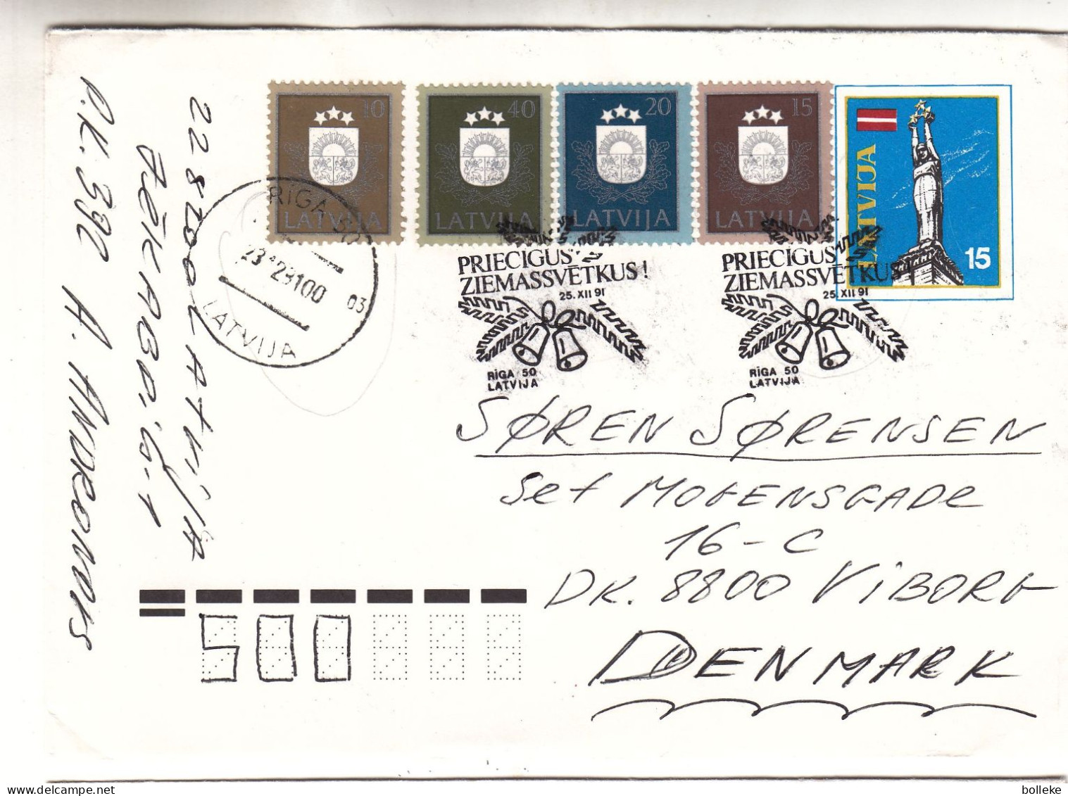 Armoiries - Lettonie - Lettre De 1991 - Entier Postal - Oblit Riga - - Enveloppes