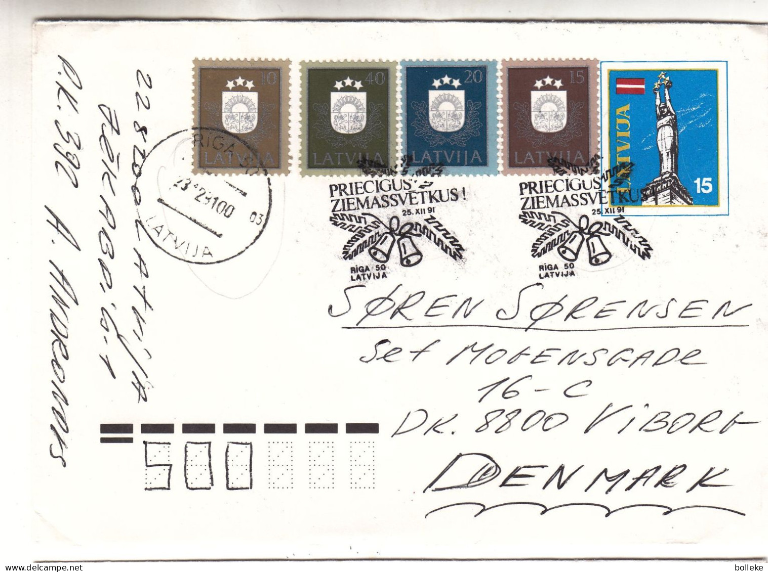 Armoiries - Lettonie - Lettre De 1991 - Entier Postal - Oblit Riga - - Covers