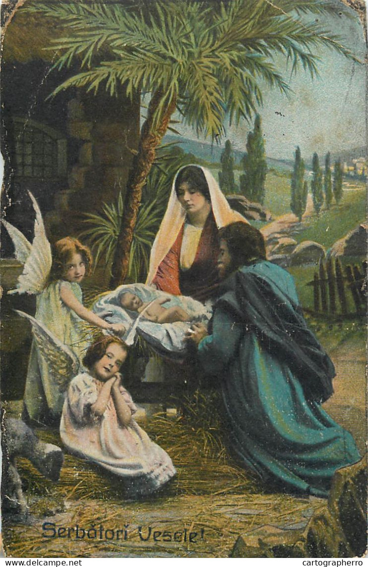 Postcard Religion Romania Nativity Jesus And Angels - Luoghi Santi
