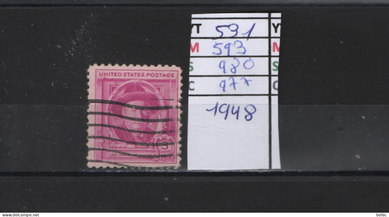 PRIX FIXE Obl 531 YT 593 MIC 980 SCOT 977 GIB  Joel Chandler 1948 Etats Unis 58A/05 - Used Stamps