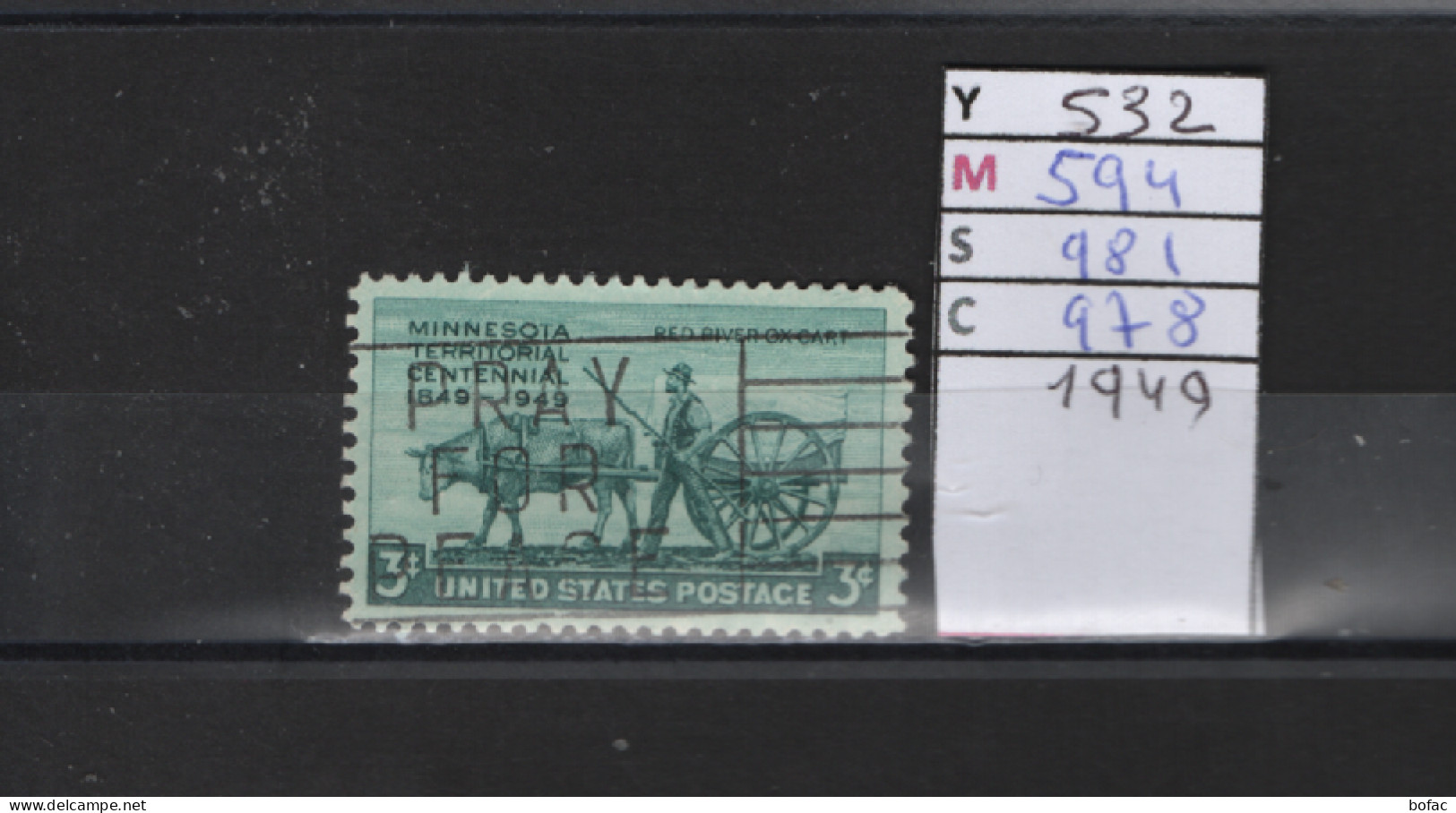 PRIX FIXE Obl 532 YT 594 MIC 981 SCO 978 GIB  Minnesota Charrette à Bœuf Red River 1949 Etats Unis 58A/05 - Used Stamps