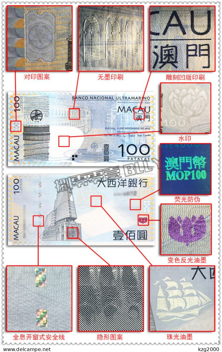 Macau Macao Paper Money 2008-2014  Banknotes 100 Patacas Banco Nacional Ultramarino UNC Banknote - Macao