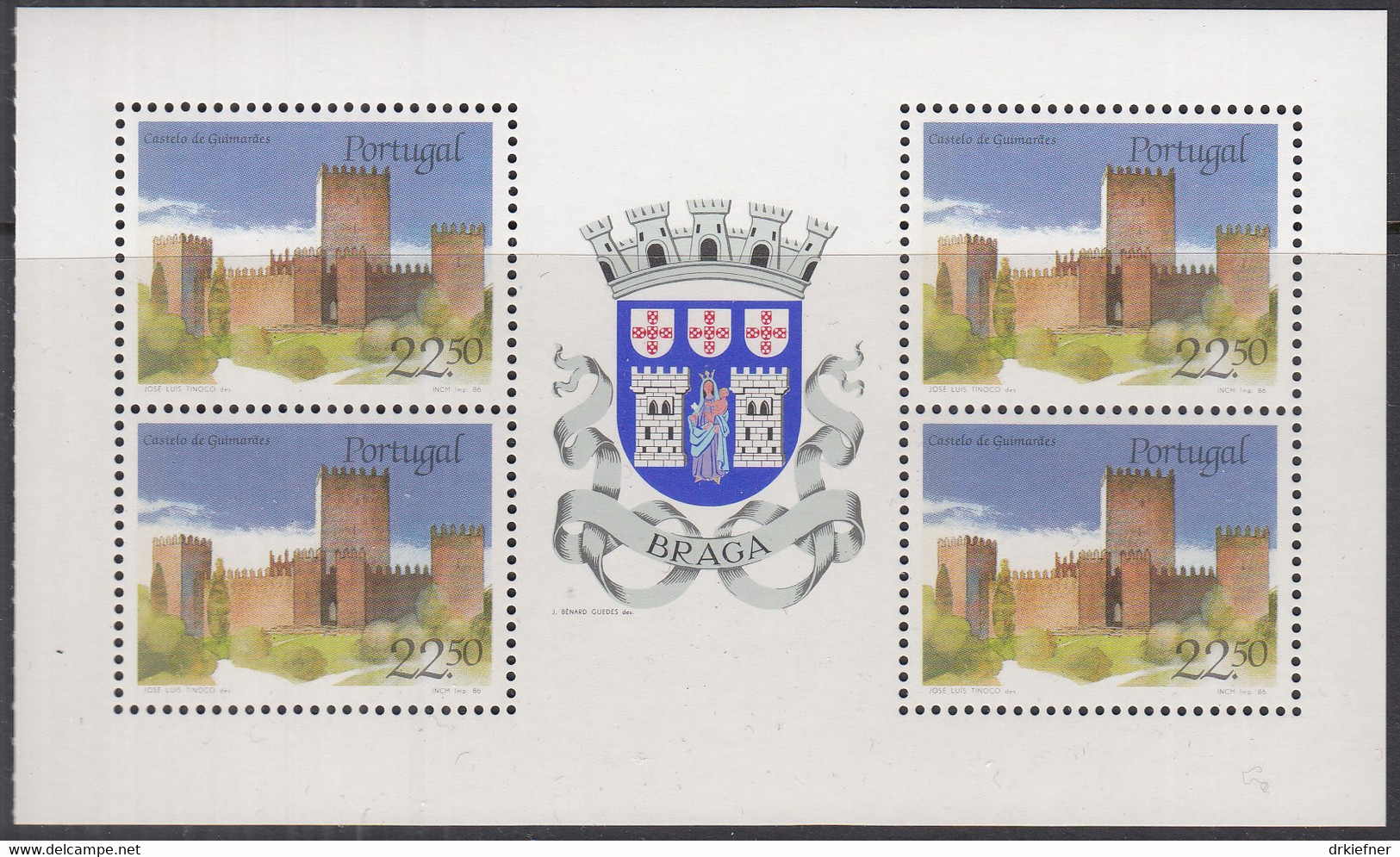 PORTUGAL  1688, Heftchenblatt, Postfrisch **, Burgen Und Schlösser: 3 Braga, 1986 - Postzegelboekjes