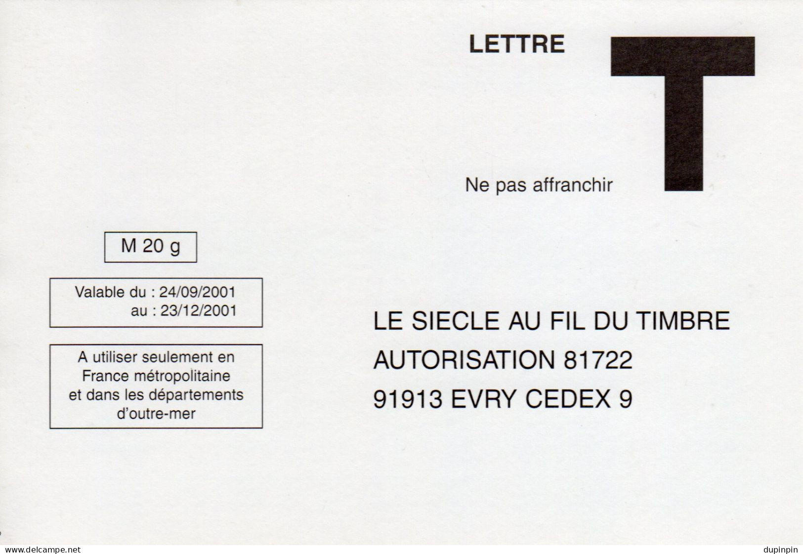 LE SIECLE AU FTL DU TIMBRE - Cartes/Enveloppes Réponse T