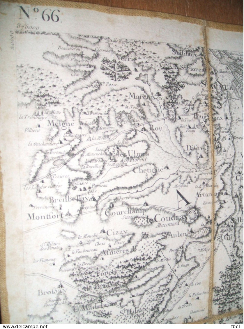 Carte De Cassini Région Richelieu -Saumur (N°66) Loudun, Montreuil Bellay, Azay Le Rideau (entoilée) - Cartes Topographiques