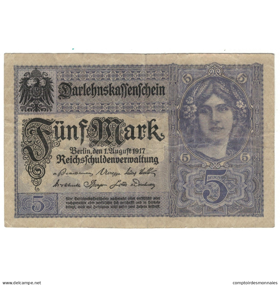 Billet, Allemagne, 5 Mark, 1917, 1917-08-01, KM:56a, TB - 5 Mark