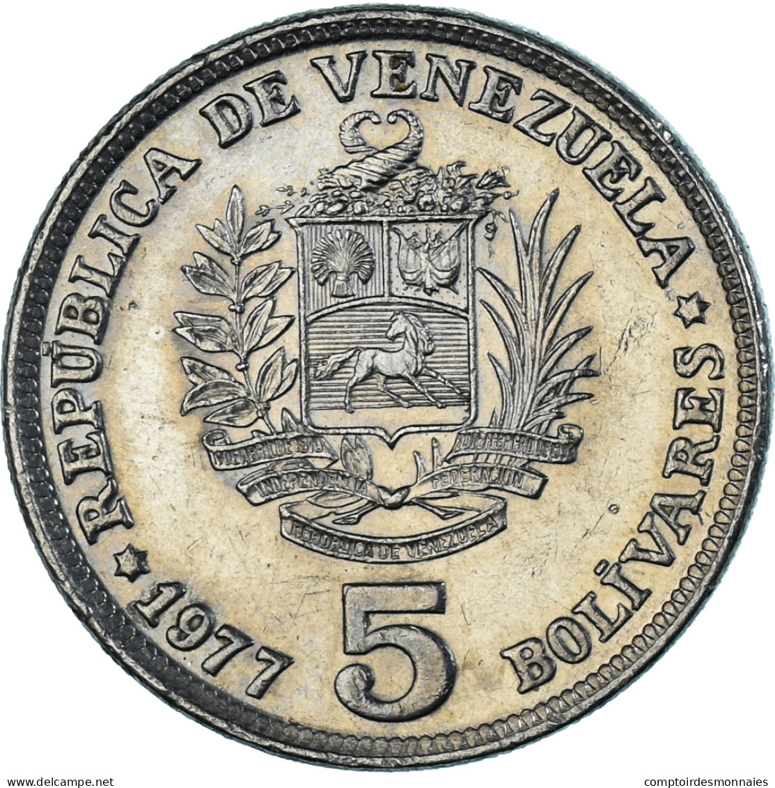 Monnaie, Venezuela, 5 Bolivares, 1977, SPL, Nickel, KM:53.1 - Venezuela