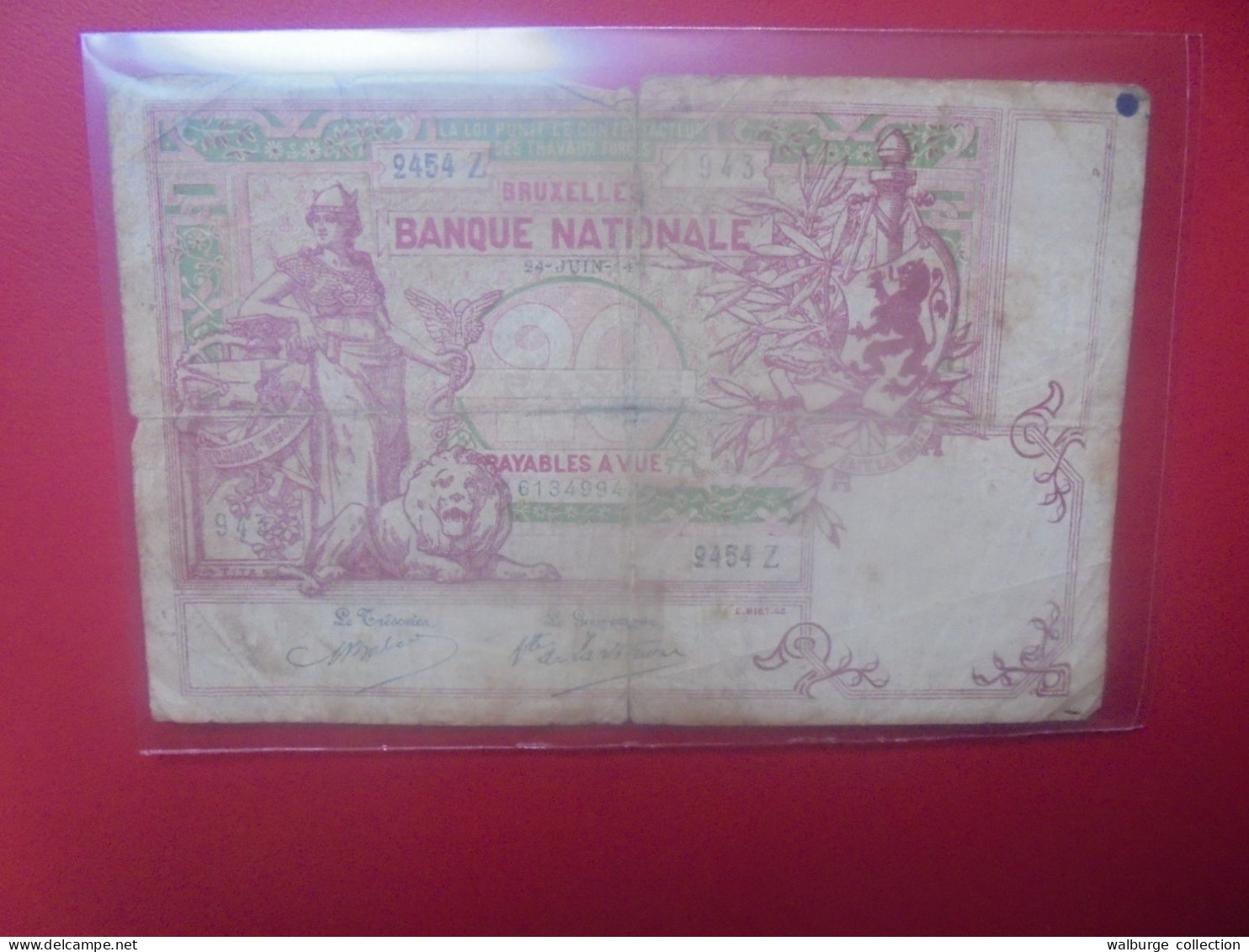 BELGIQUE 20 FRANCS 1914 Circuler (B.33) - 5-10-20-25 Francs