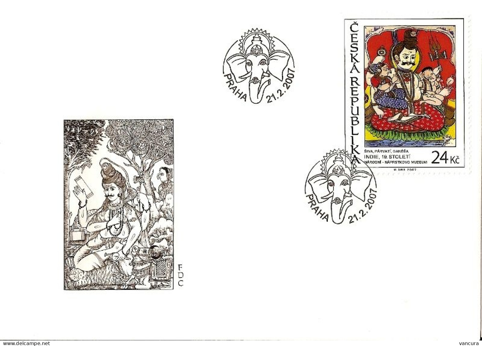 FDC 504 Czech Republic Indian Painting 2009 Shiva, Parvati, Ganesha - Hinduism