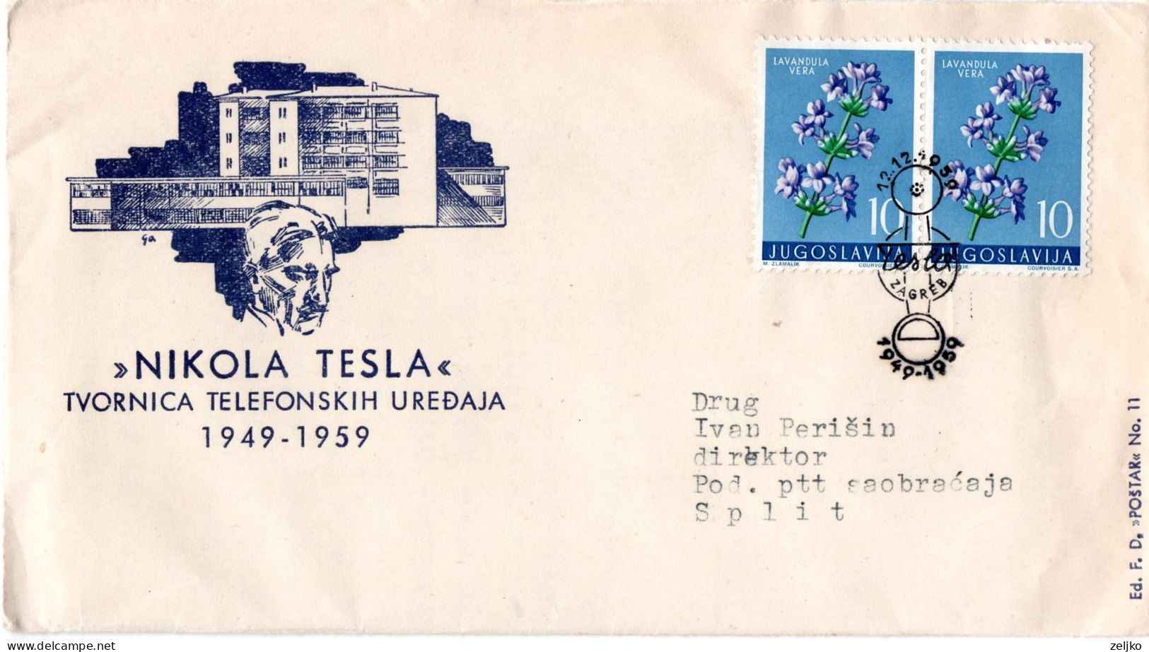 Yugoslavia, 10th Anniversary Of The Factory N. Tesla Zagreb 1959 - Cartas & Documentos