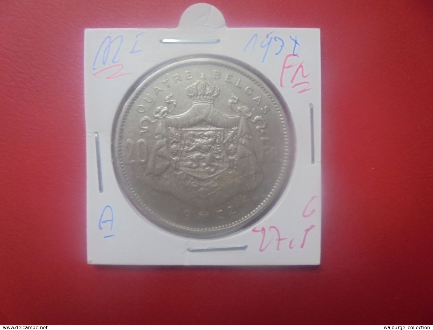 Albert 1er. 20 Francs 1931 FR POS.A (A.7) - 20 Frank & 4 Belgas
