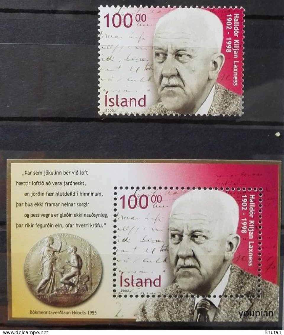 Iceland 2002, 100th Birthday Halldór Laxness, MNH S/S And Single Stamp - Ungebraucht