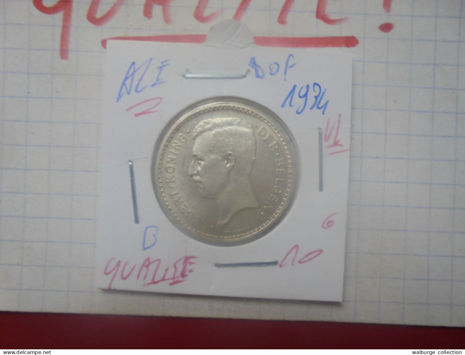 Albert 1er. 20 FRANCS 1934 VL ARGENT POS.B QUALITE SUPERBE+++ (A.7) - 20 Francs & 4 Belgas