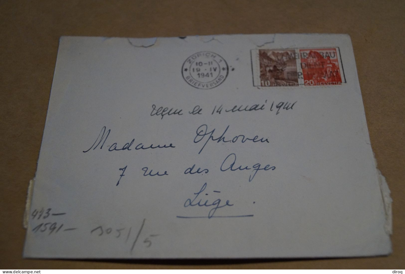 Guerre 40-45,bel Envoi Suisse En Belgique,1941,censure Militaire,occupation Allemande,belle Oblitération Militaire - Storia Postale