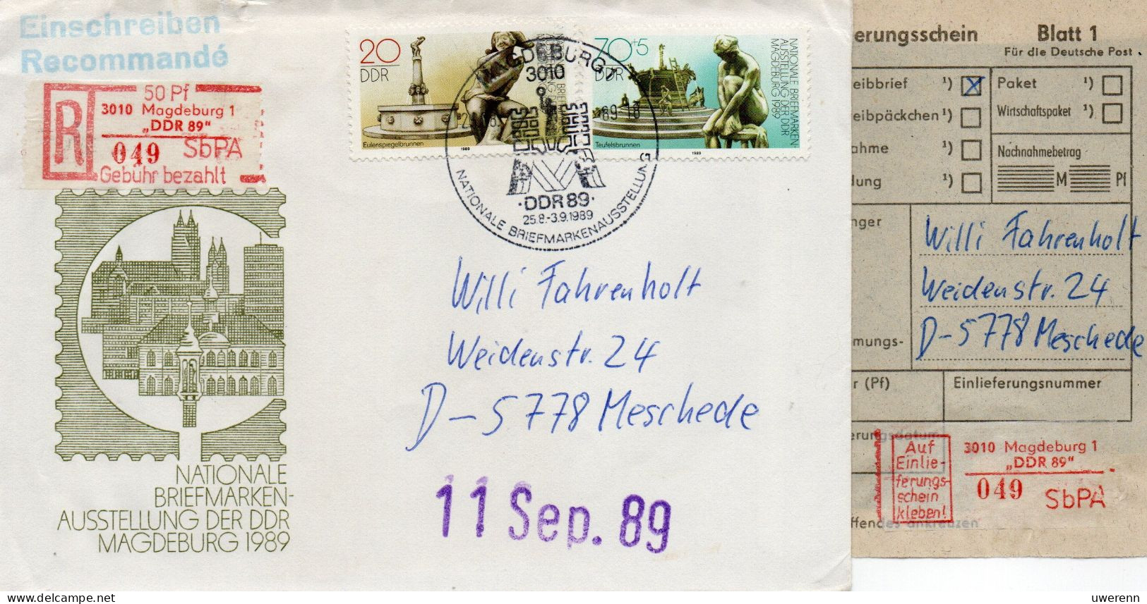 DDR 1989. Einschreibemarke SbPA Gebr., EM 3-3010-DDR89(2)b, Brief - Etichette Di Raccomandazione