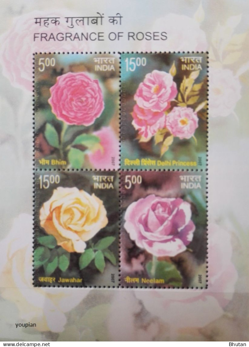 India 2007, Fragrance Of Roses, MNH Unusual S/S - Unused Stamps