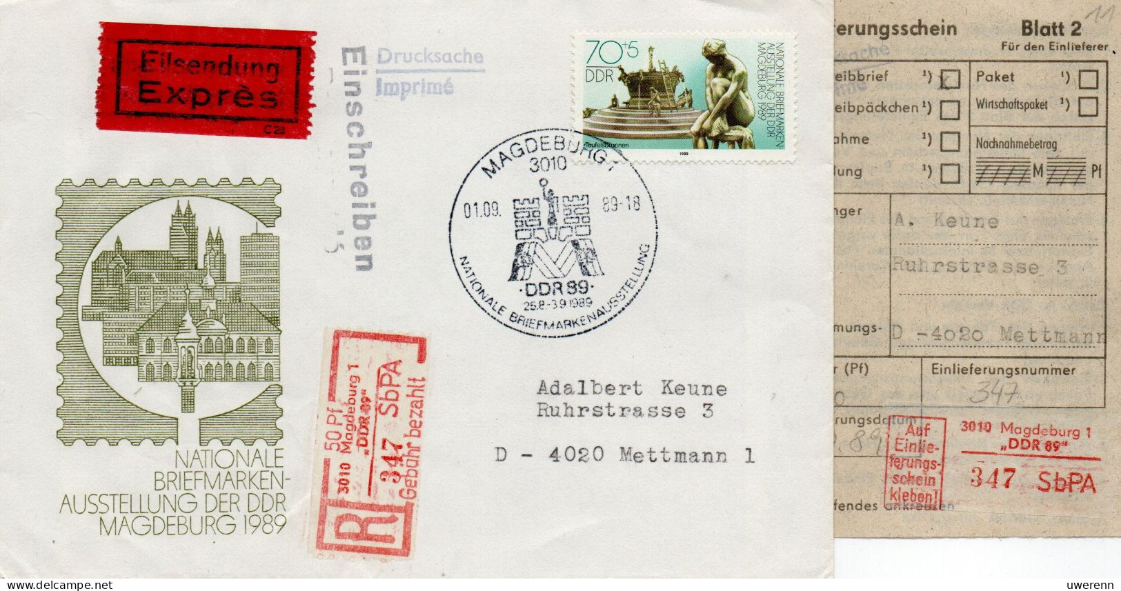 DDR 1986. Einschreibemarke SbPA Gebr., EM 3-3010-DDR89(3), Brief - R-Zettel