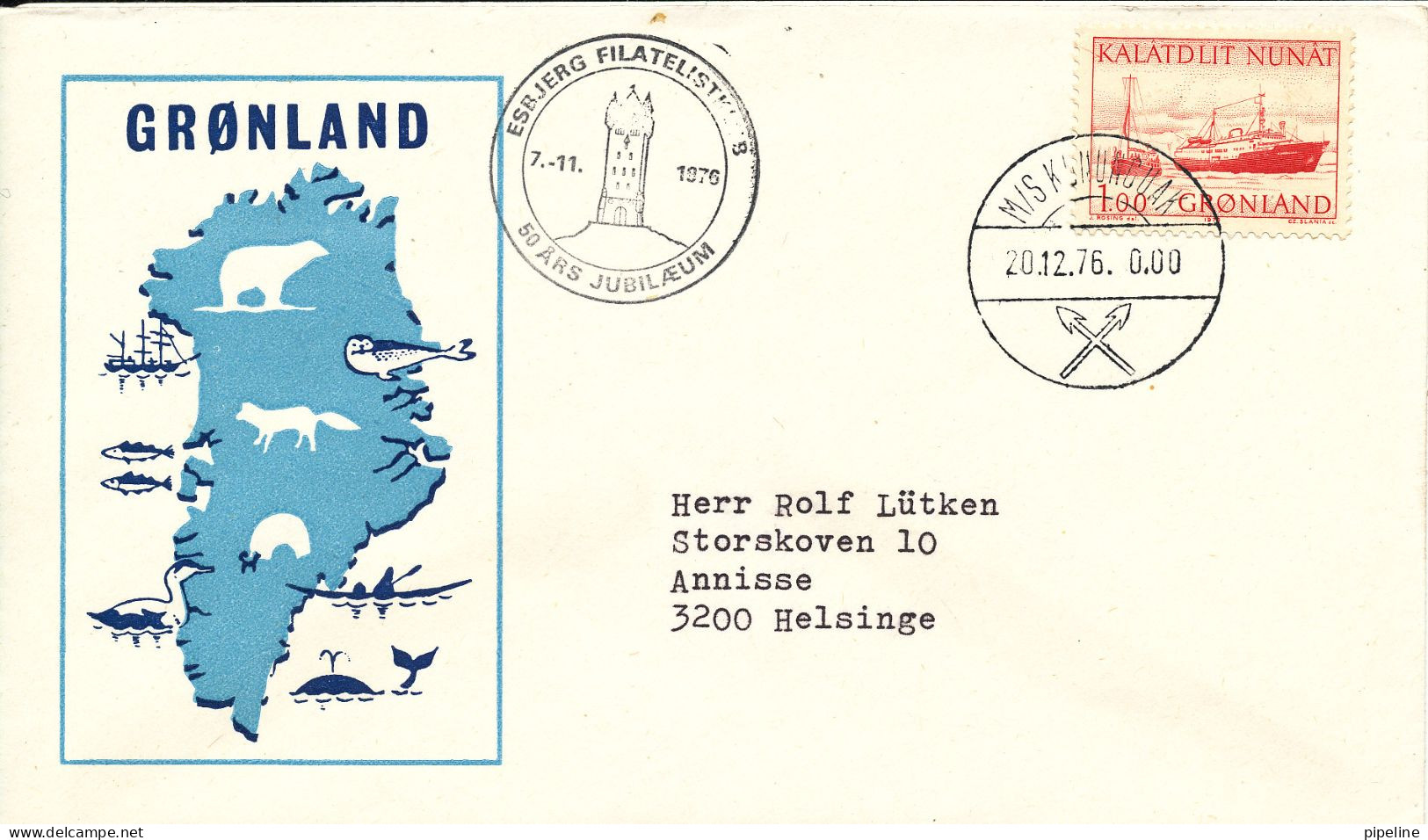 Greenland Ship Cover M/S Kununguak Sent To Denmark 20-12-1976 - Storia Postale