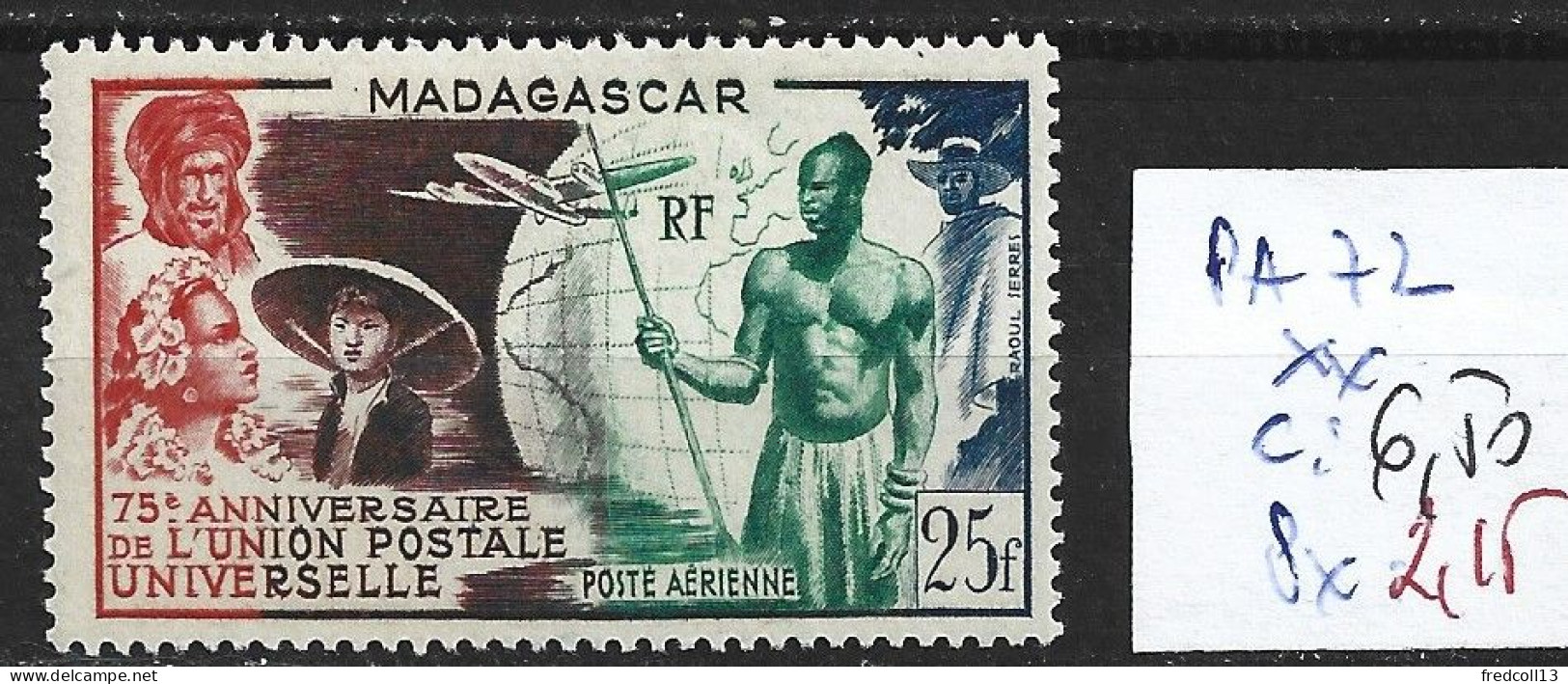 MADAGASCAR FRANCAIS PA 72 ** Côte 6.50 € - Poste Aérienne