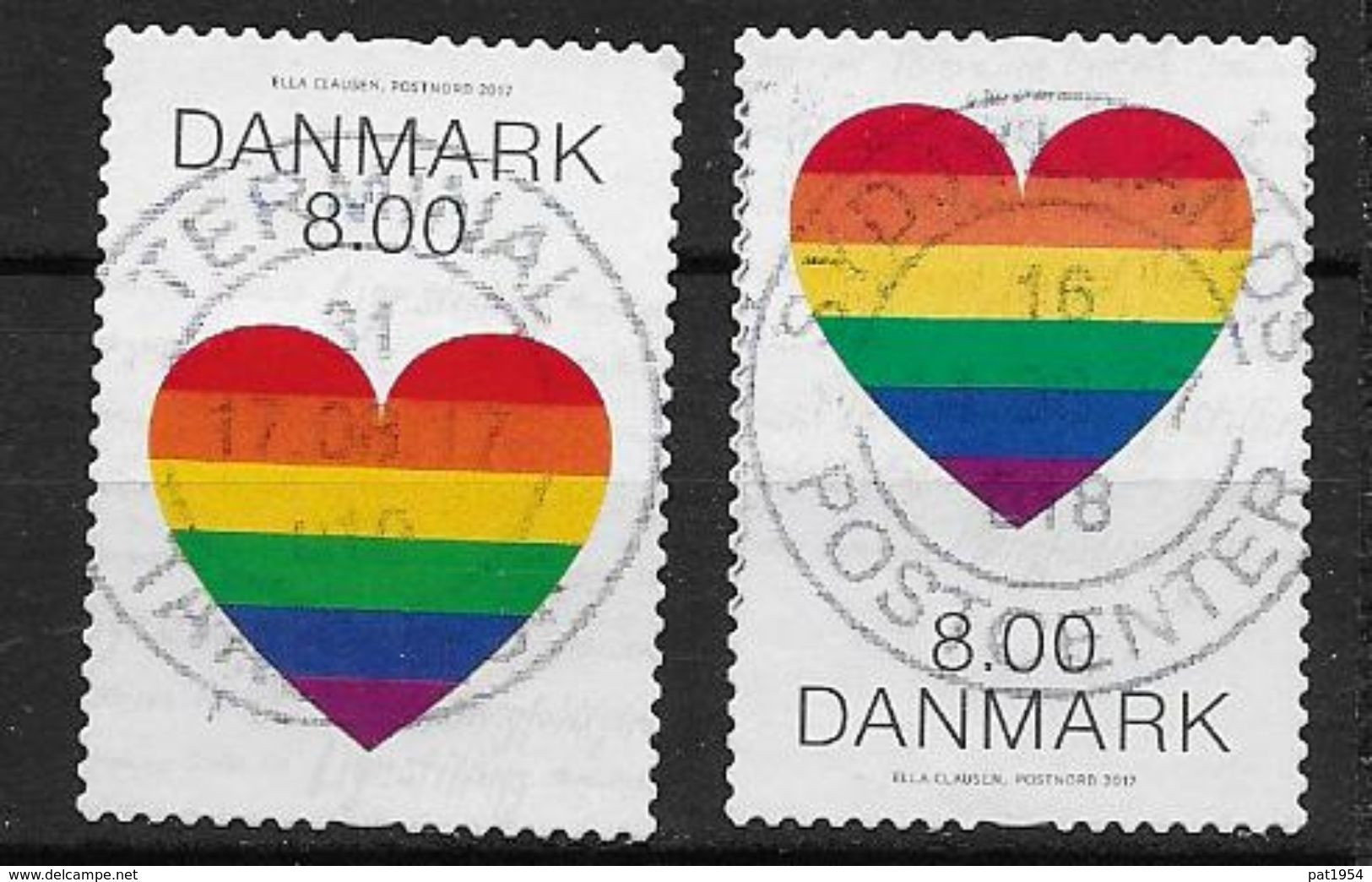 Danemark 2017 N° 1873/1874 Oblitérés Coeur Arc En Ciel. "pride" - Used Stamps