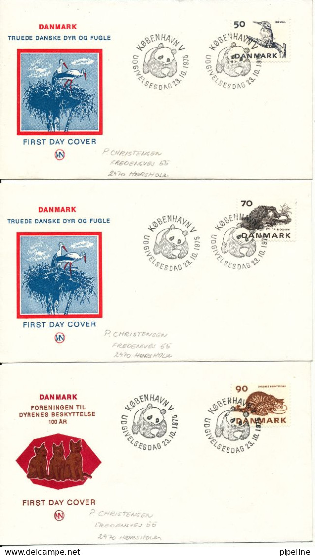 Denmark FDC Complete Set WWF Rare Danish Animals + Cat 23-10-1975 On 5 Covers With Cachet And PANDA In The Postmark - FDC