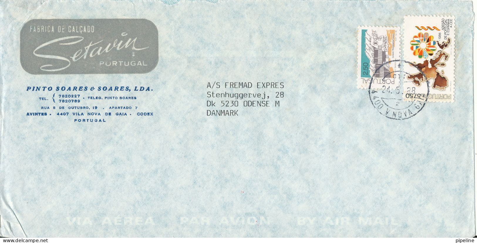 Portugal Air Mail Cover Sent To Denmark 24-5-1988 - Storia Postale