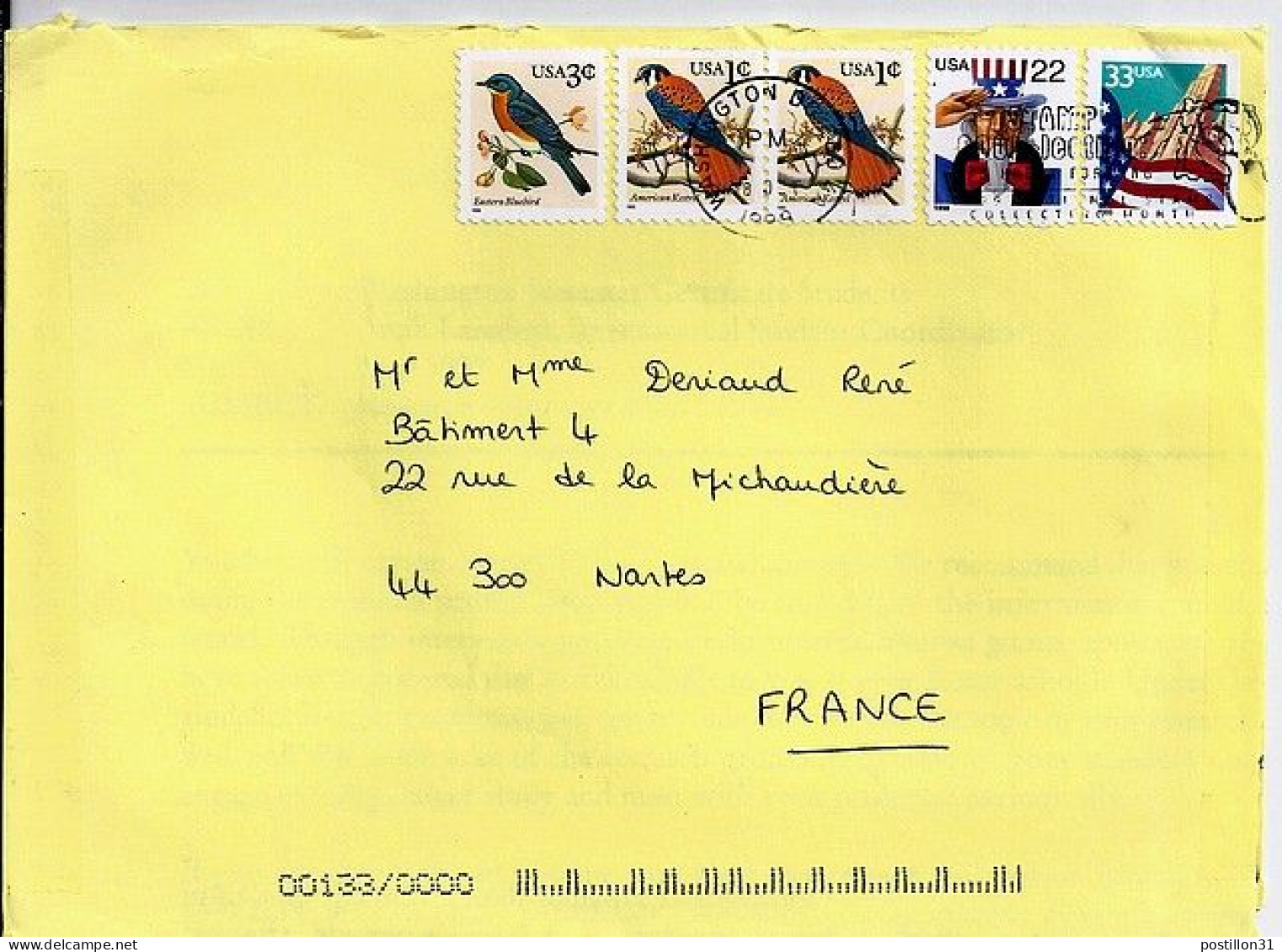 USA N° S/L.DE WASHINGTON/1999 POUR LA FRANCE - Brieven En Documenten