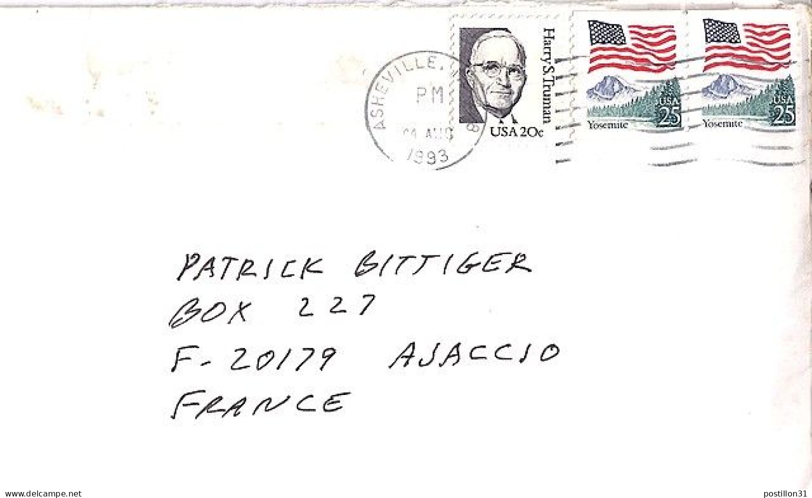 USA N° S/L.DE ASHVILLE/4.8.93 POUR LA FRANCE - Cartas & Documentos