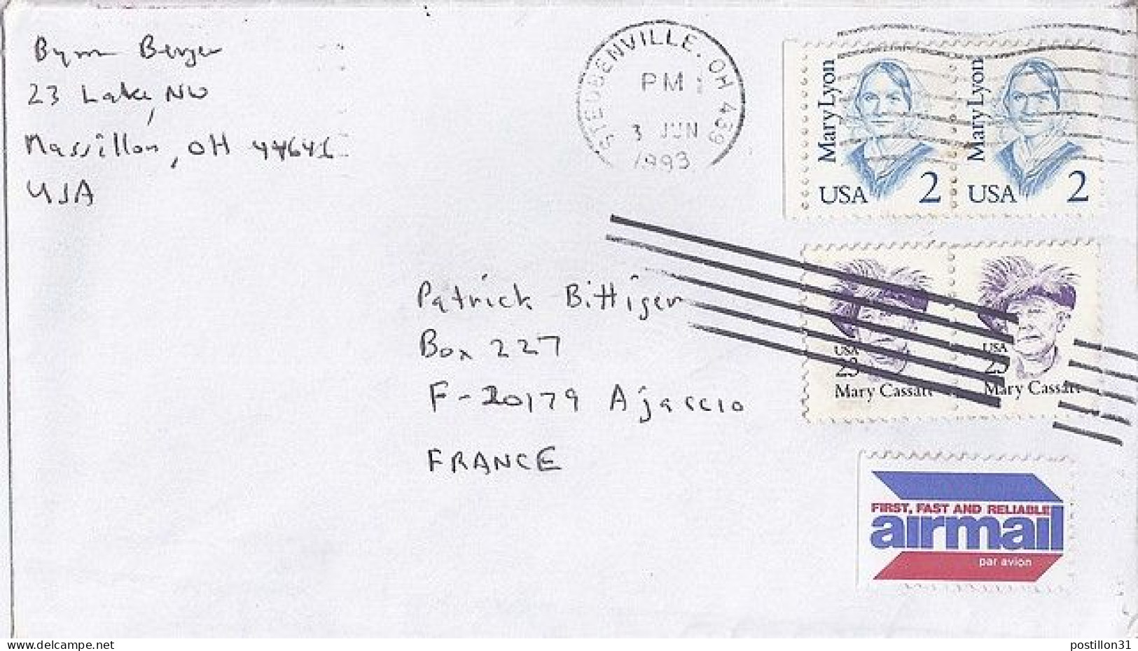 USA N° S/L.DE STEUBENVILLE/3.6.93 POUR LA FRANCE - Briefe U. Dokumente