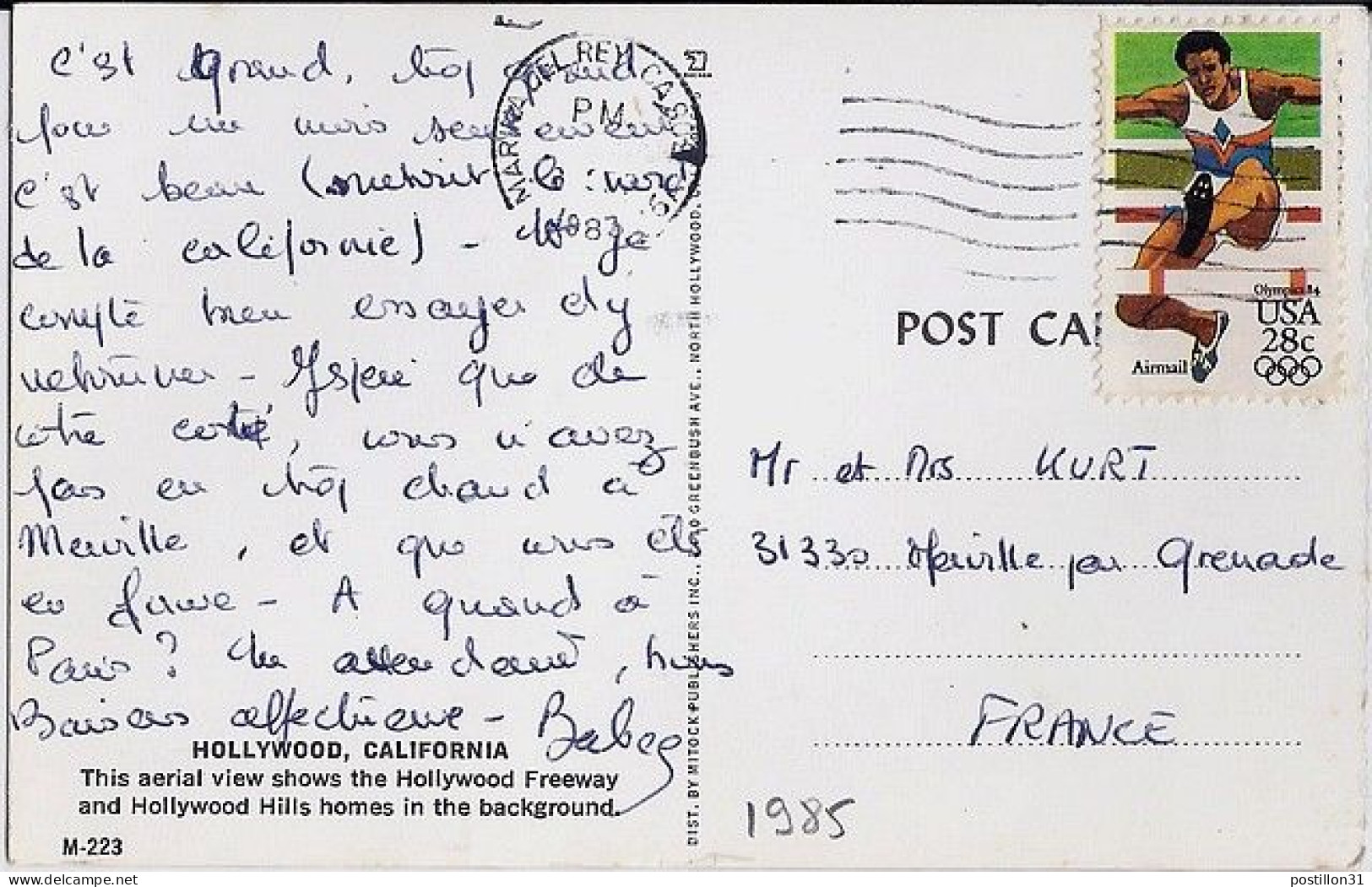 USA N° PA100 S/CP.DE MARINA DEL REY/1987 POUR LA FRANCE - Cartas & Documentos