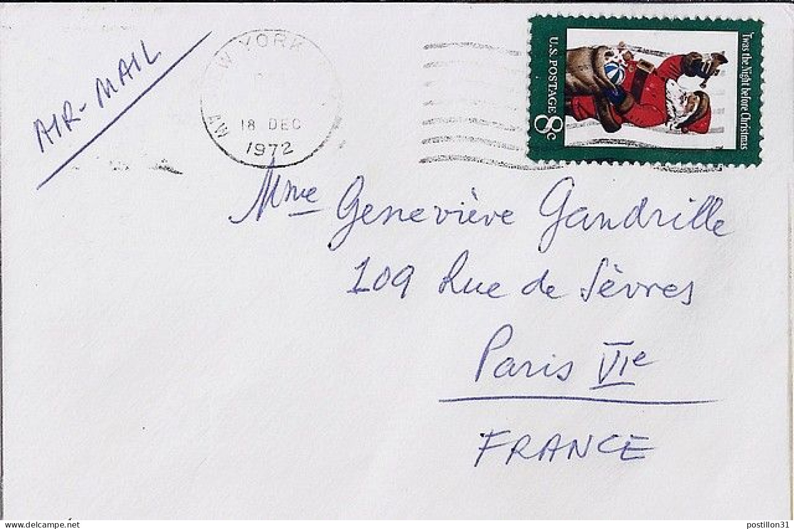 USA N° 972 S/L.DE NY/18.12.72 POUR LA FRANCE - Storia Postale