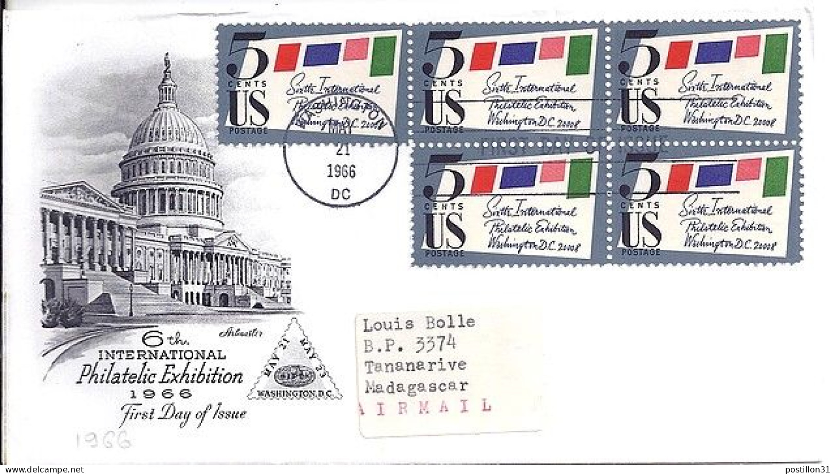 USA N° 804x5 S/L.DE WASHINGTON/21.5.66 POUR MADAGASCAR - Storia Postale