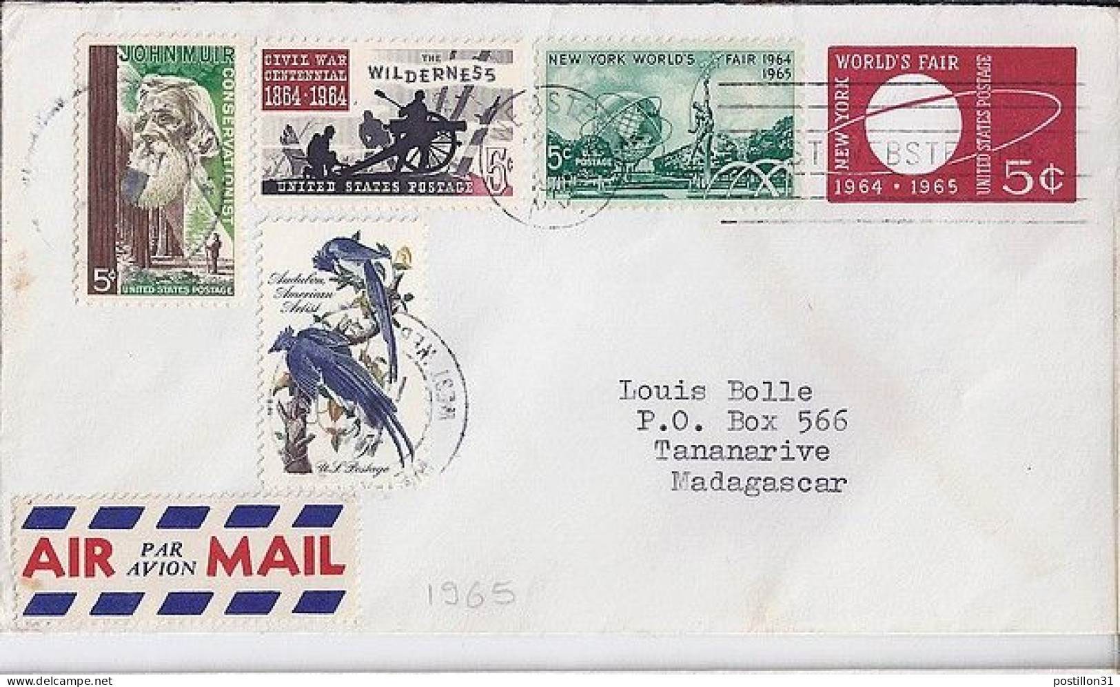 USA N° 757/759/761/760 + COMPL. S/L.DE WEBSTER/1965 POUR MADAGASCAR - Storia Postale