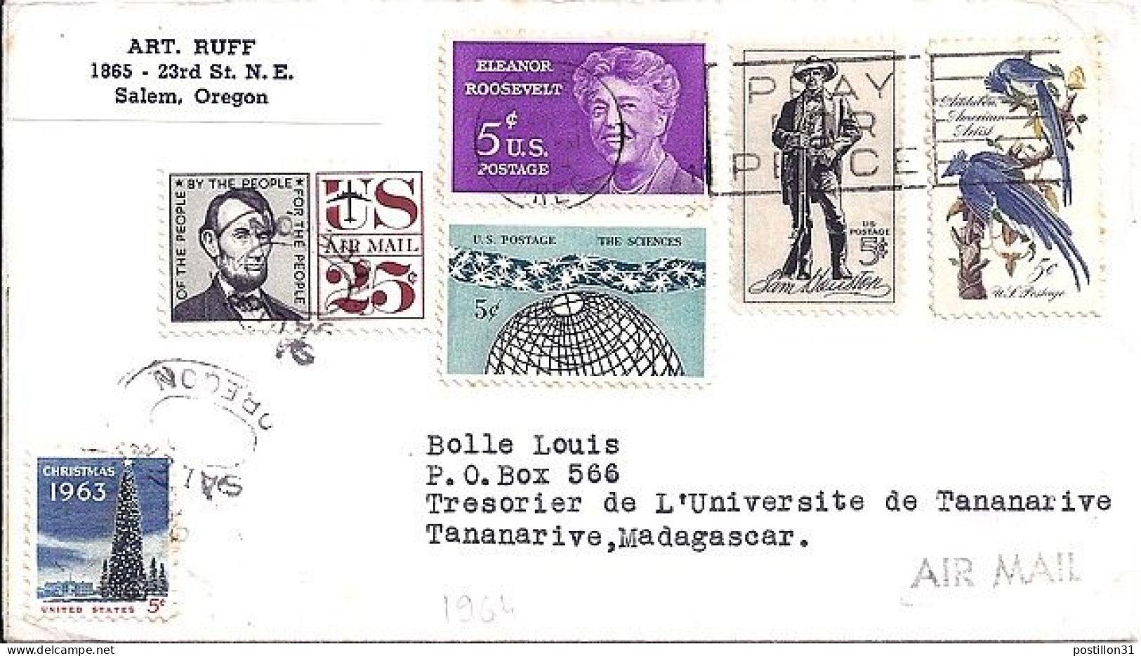 USA N° 757/756/751/752/755/PA60 S/L.DE SALEM/1964 POUR MADAGASCAR - Brieven En Documenten