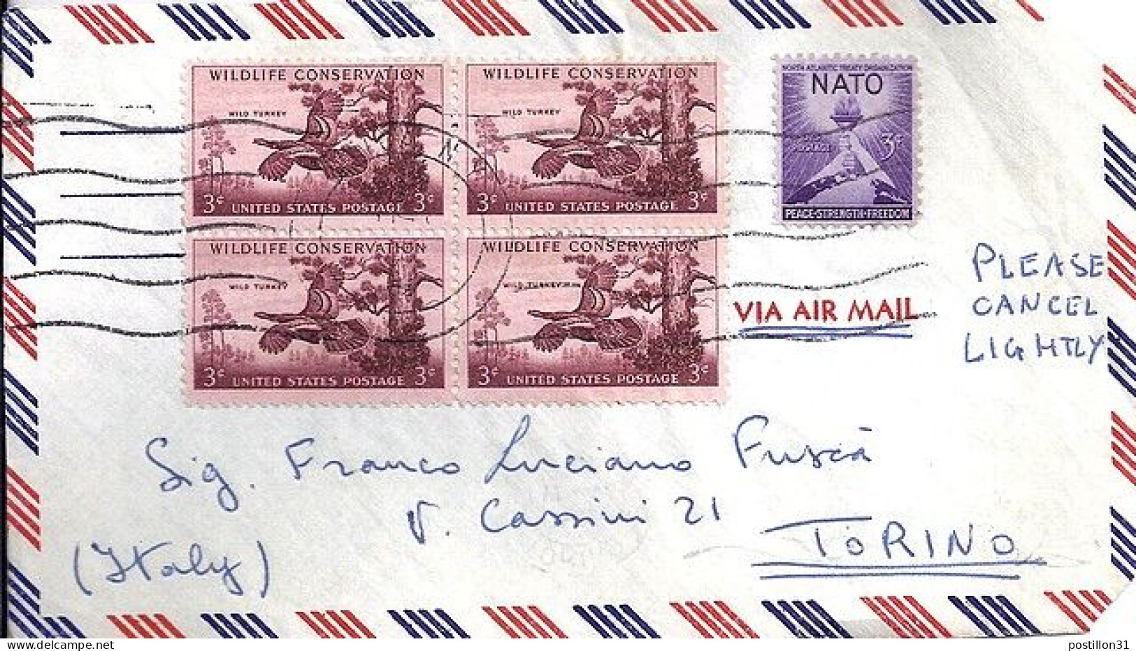USA N° 611x4+COMPL. S/DEVANT De L. DE NY/1957 POUR L’ITALIE - Brieven En Documenten