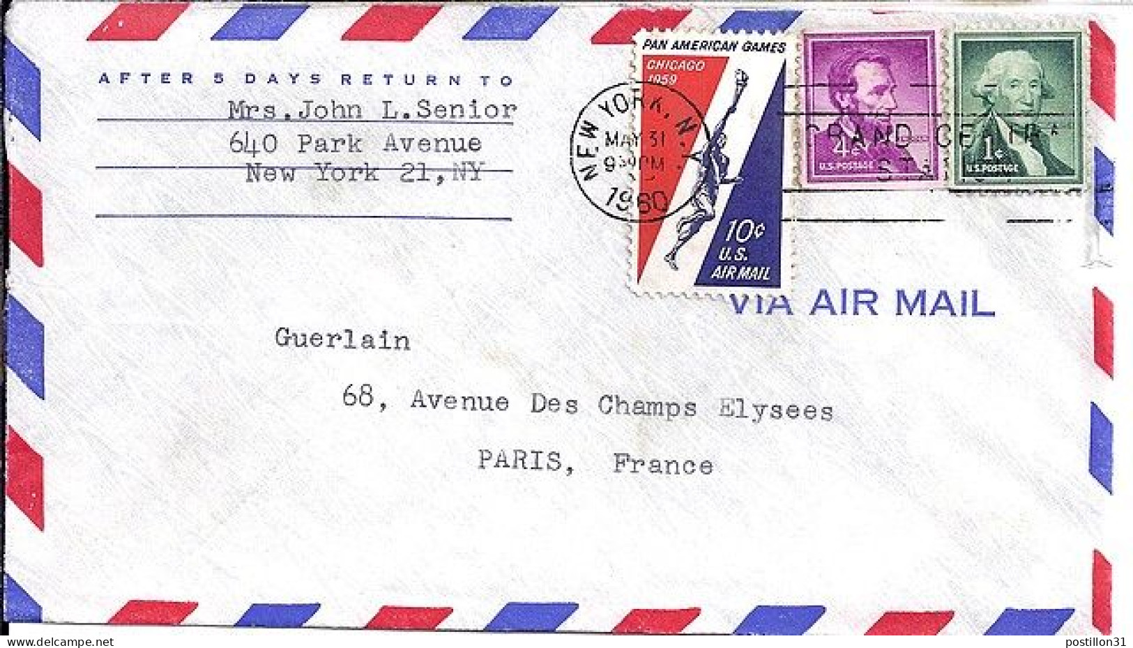 USA N° PA54/587/589 S/L.DE NY/31.5.60 POUR LA FRANCE - Brieven En Documenten