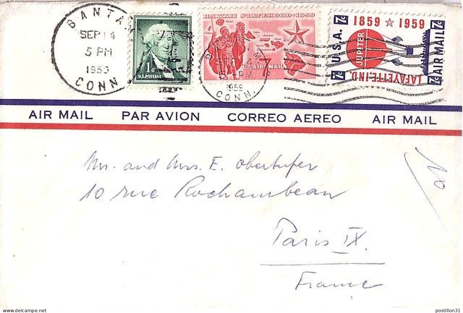 USA N° PA53/PA55/587 S/L.DE BANTOM/4.9.59 POUR LA FRANCE - Brieven En Documenten